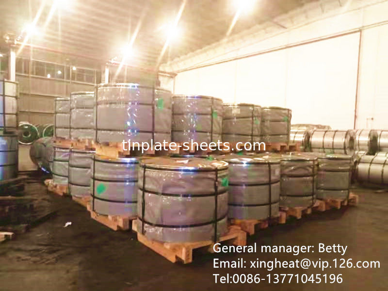 Coil di latta per imballaggi metallici con 1.1/1.1 2.2/2.2 2.8/2.8 5.6/5.6 2.0/2.0 2.8/5.6 Rivestimento di stagno e 4-8MT di peso per imballaggio